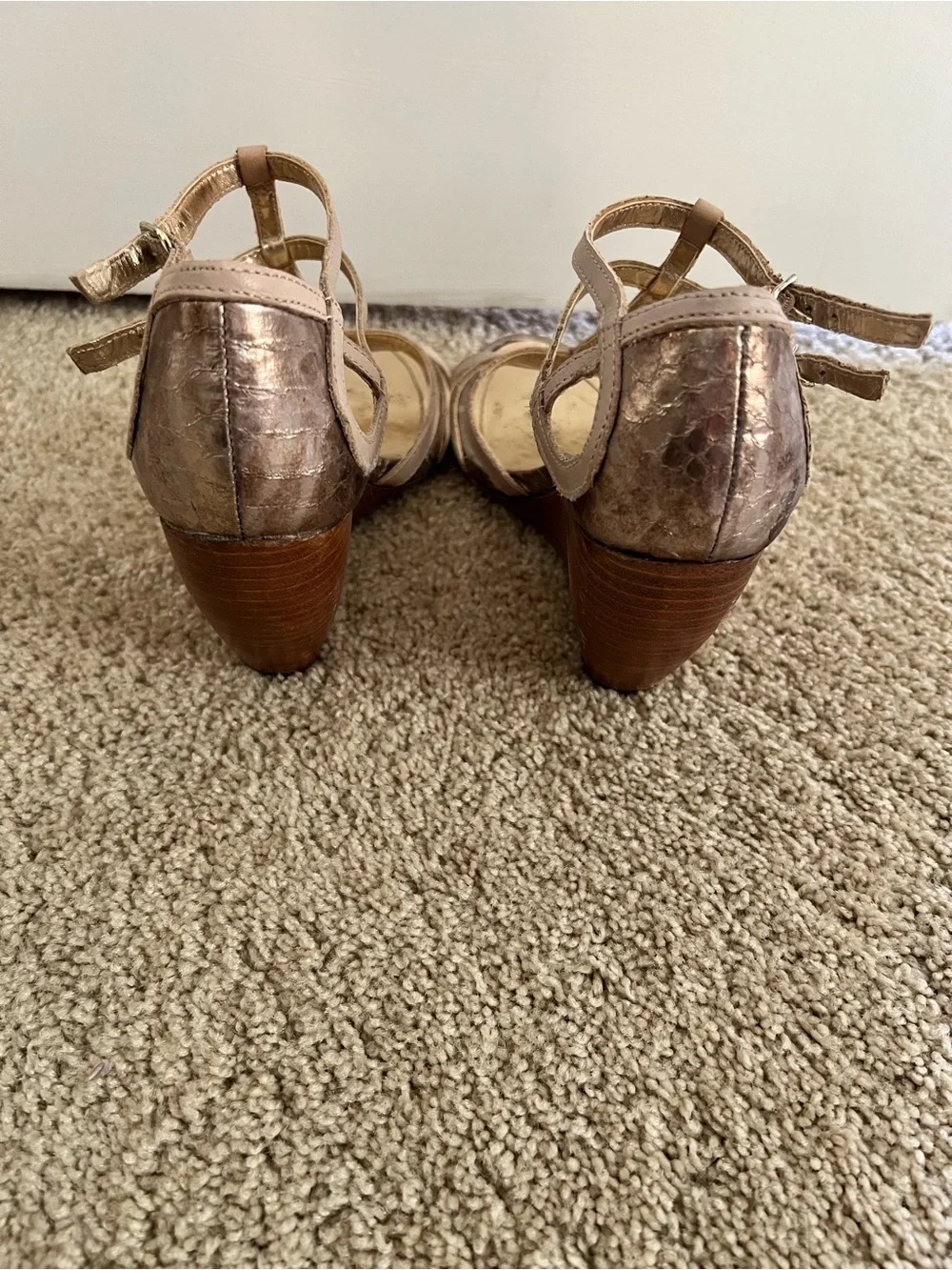 Seychelles Blush and Wood-Tone Strappy Wedge Sandals